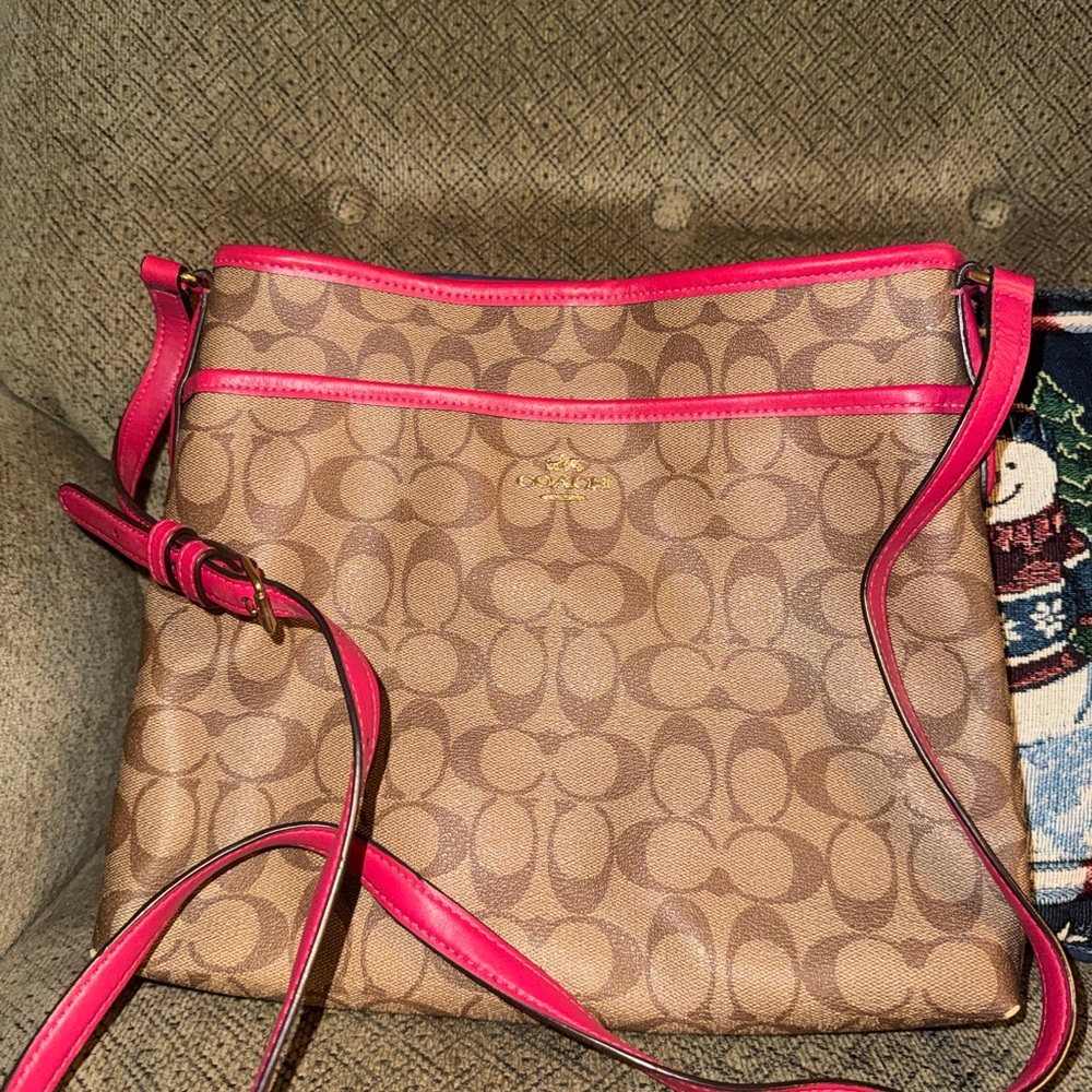 Coach Signature Brown and Pink Crossbody Bag